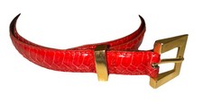 Vintage Amy  Julius Red Genuine Snakeskin Belt 1980  s Sz M Gold Buckle Taiwan