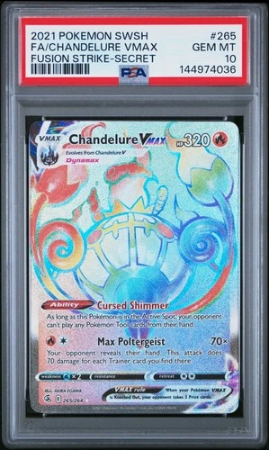 PSA 10 Gem Mint Chandelure VMAX (Secret) Fusion Strike 265/264 Holo Pokemon