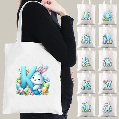 Hase Osterei Alphabet Canvas Beuteltasche Einkaufstasche Handtasche Reise Aufbewahrungstasche