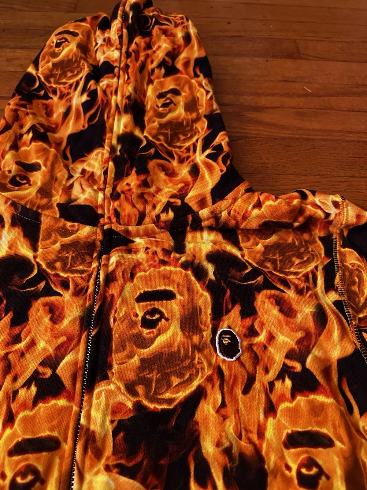 A BATHING APE (BAPE) Felpa con cappuccio e zip intera larga Bape Flame arancione taglia media