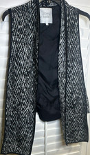 John Mark Geometric Black White Lined Sleeveless Open-Front Mid-Length Vest M