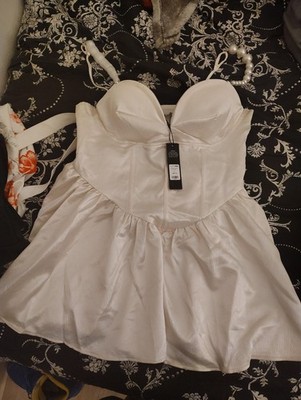 Fashion Nova Ivory Satin Strapless Bustier Corset Mini Dress Built-In Cups 1X
