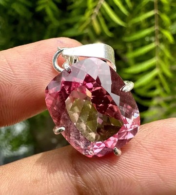 Natural 22 Ct Cushion Cut Padparadscha Sapphire 925 Silver Pendant Gemstone