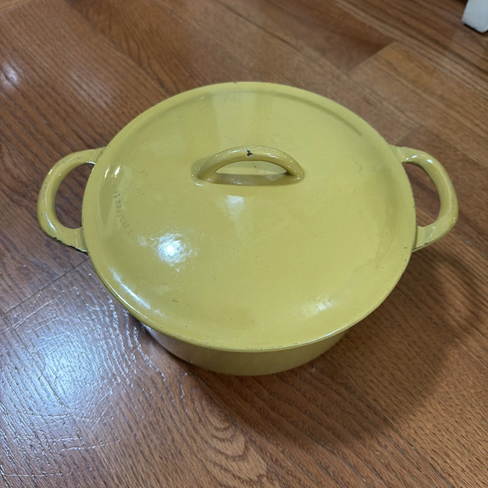 Vintage Descoware Belgium Yellow Oval Dutch Oven with Lid Casserole Cast Iron