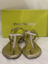 Gianni Bini WB Gold Metallic Rhinestone T-Strap Sandals Bling Shoes Women s 9