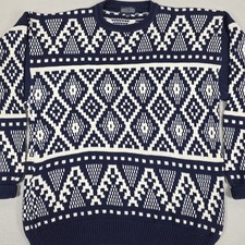Vintage Lands End Fair Isle Sweater Men's Large Cotton Made in USA Grampacore