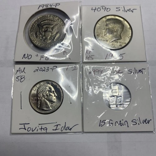 1984-P Kennedy No”FG”half dollar,3 AU Coins,15 Grains of Silver,1965 40% Silver