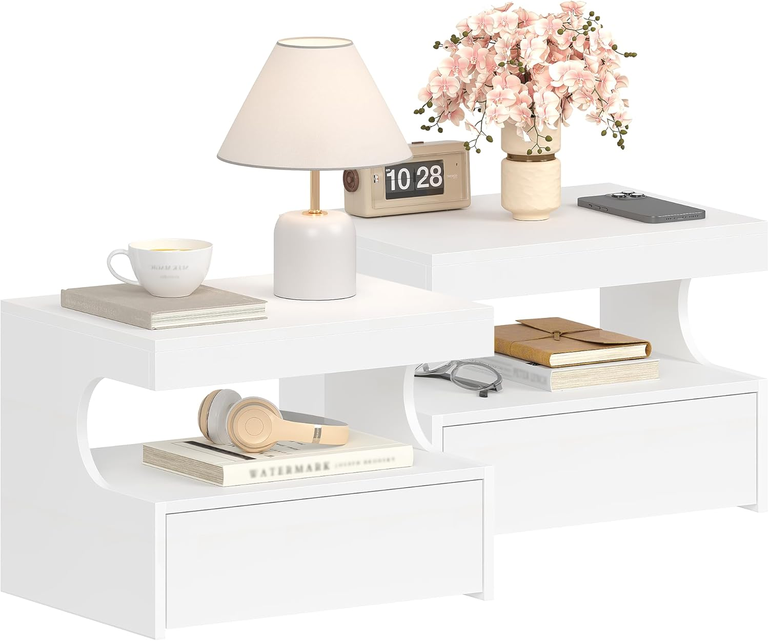 Floating Bedside Table Wall Mounted Drawer Shelf Storage Nightstand Wood