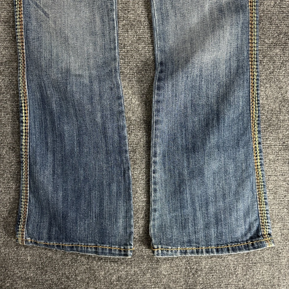 Pantalones de mezclilla Switch USA para mujer 29 algodón elástico lavado medio solapa bolsillos corte bota Foto 2 de 4