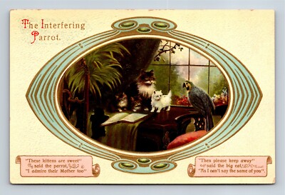 The Interfering Parrot These Kittens Are Sweet Embossed Postcard Four Cats