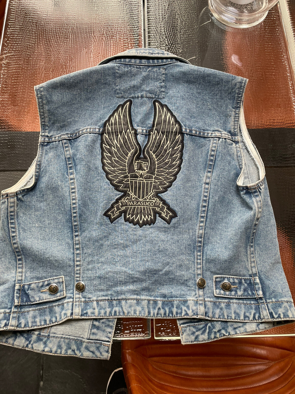 Rare Parasuco Vintage Biker Denim Waistcoat with Eagle & Studs image 4