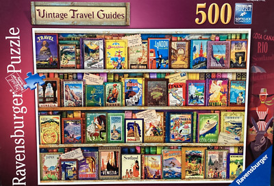 Ravensburger 500 pc. Vintage Travel Guides, Aimee Stewart 2016 Jigsaw Puzzle NIB