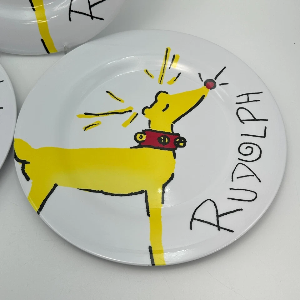 Pottery Barn Kids Plate Rudolph Holiday Gift School Party Christmas 11" SET 3 - Image 4 of 4