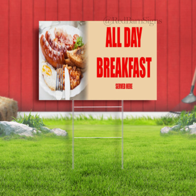 ALL DAY BREAKFAST Served Here CAFE SHOP Indoor Outdoor Yard Sign with metal