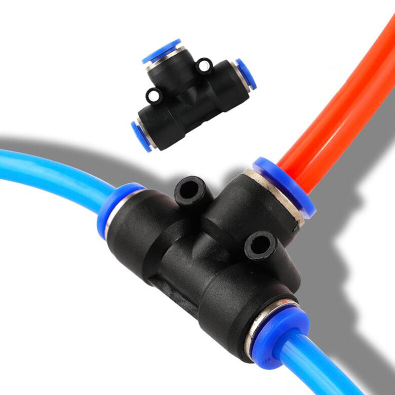 Pneumatic Push-to-Connect Union Tee Fitting - One Touch Air Line Connector - Composite Material