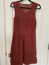 Peruvian Connection Rust Pima Cotton Knit Dress Sleeveless Textured Medium
