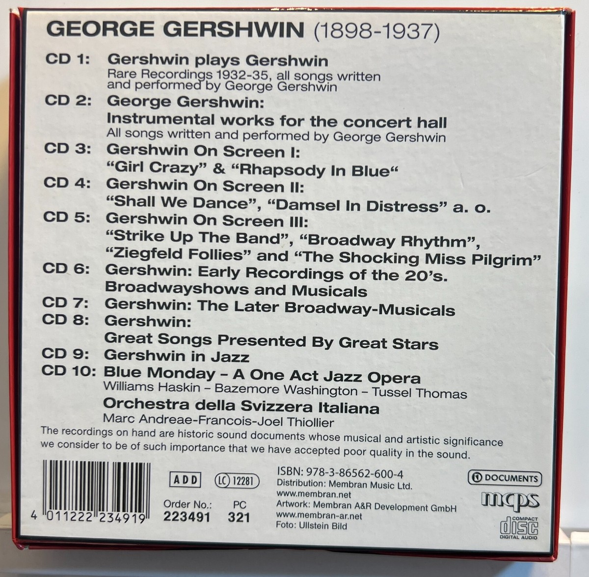 George Gershwin – 1898-1937 (10 CD Box Set 2007 Documents) *Rare 