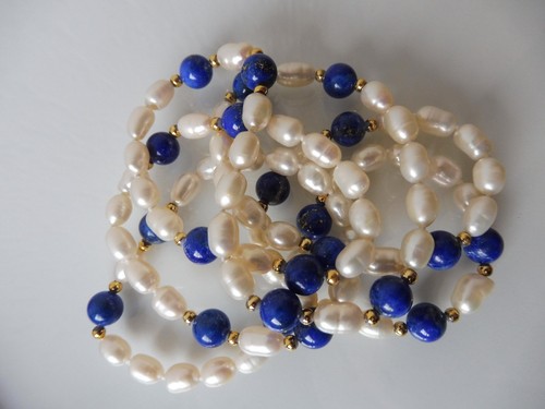 Belle Perles pour Collier __ avec Lapis Et Kl.goldkugeln __88cm_