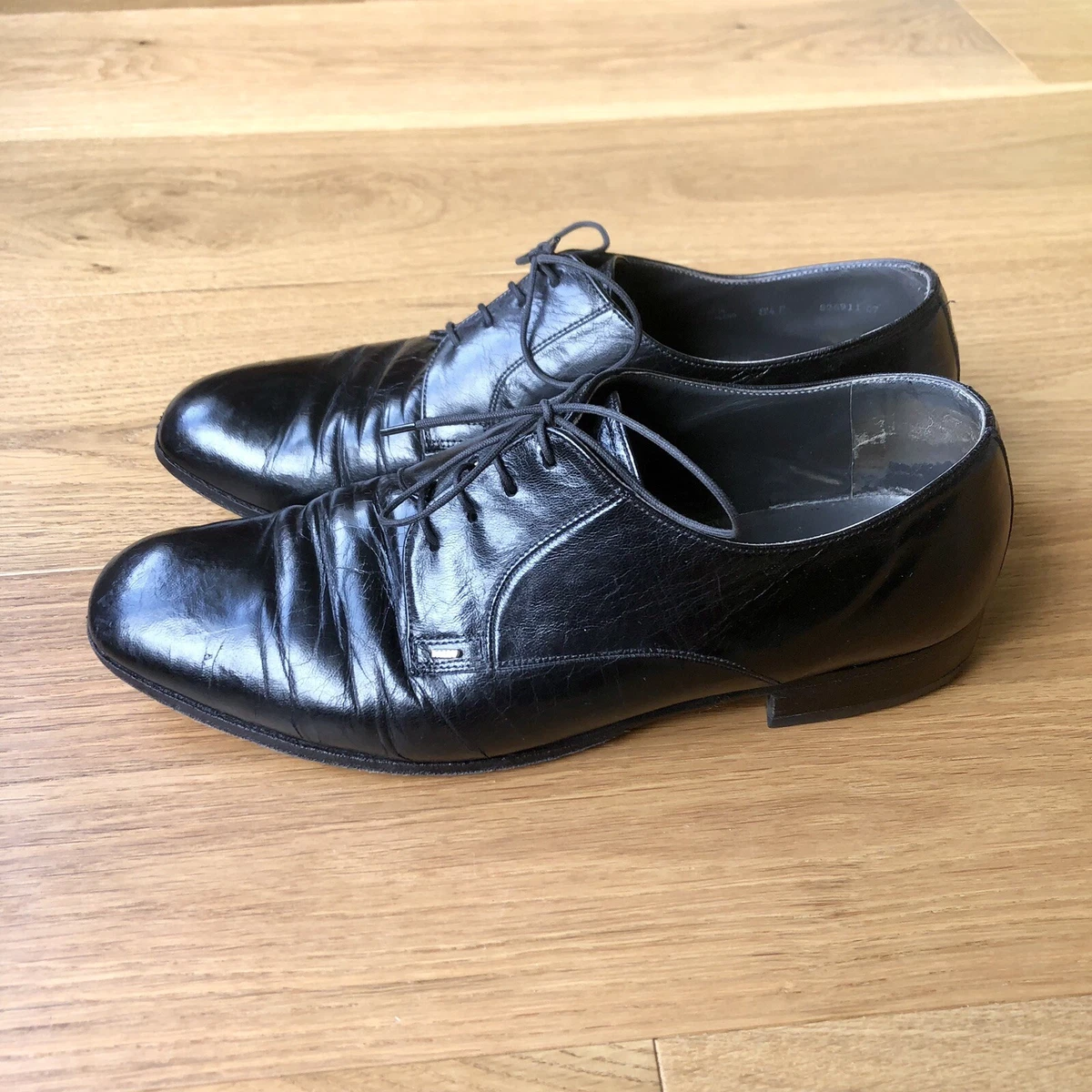 Bally Men Size 8.5E Black Leather Apron Toe Lace Up Derby Dress Shoes Bally Black Patent Leather Oxfords - Classic | Mercari main image 3