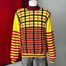 1990s GIANNI VERSACE wool sweater Stripes and Grid pattern size IT 54