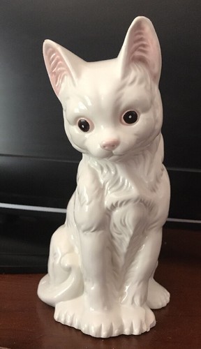 White Cat Figure Ceramic Figurine 9 Inches Tall Adorable