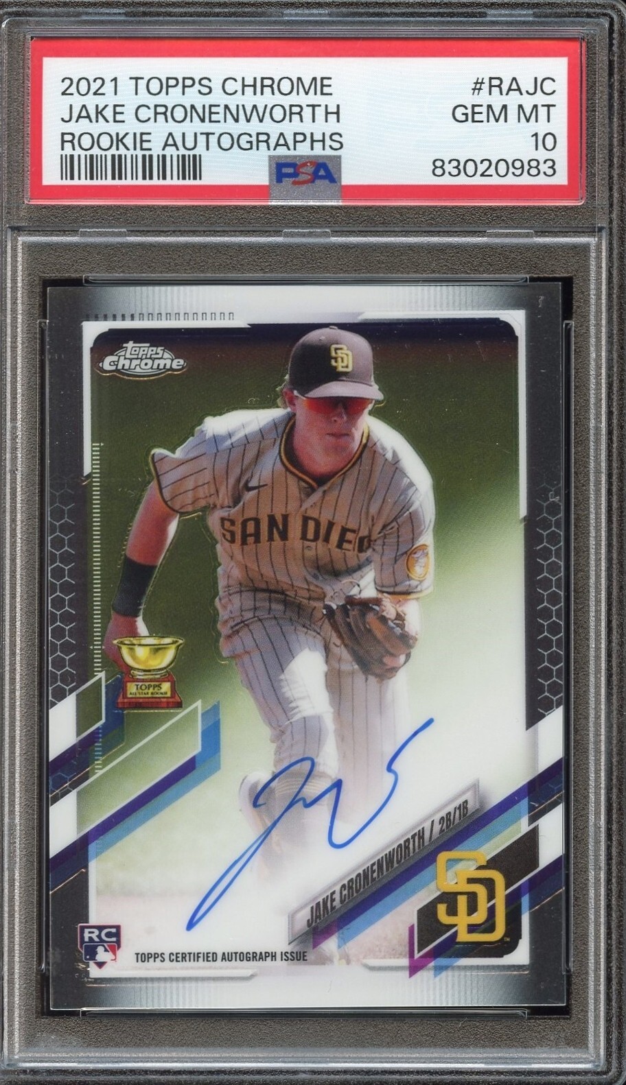 PSA 10 2021 TOPPS CHROME AUTOGRAPHS RC #RAJC JAKE CRONENWORTH ROOKIE AUTO