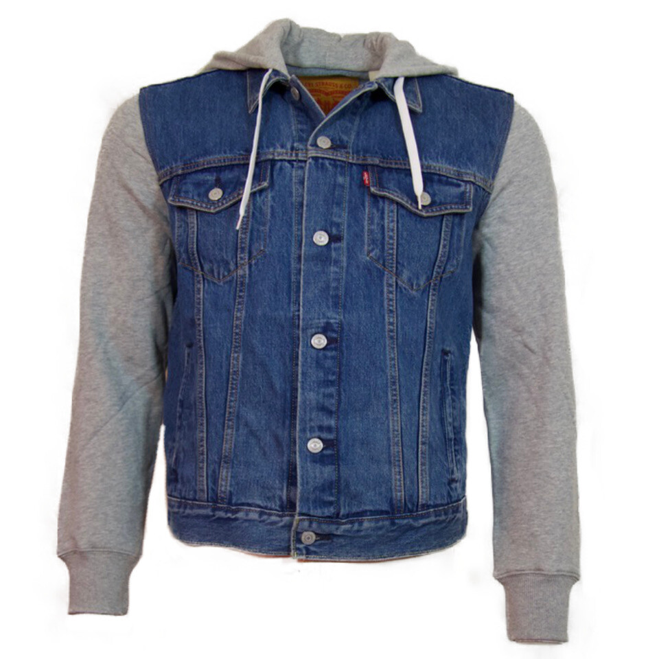 Мужская куртка дальнобойщика Levis с длинным рукавом и гибридным капюшоном из джинсовой ткани Джинсовое пальто на пуговицах 19490₽