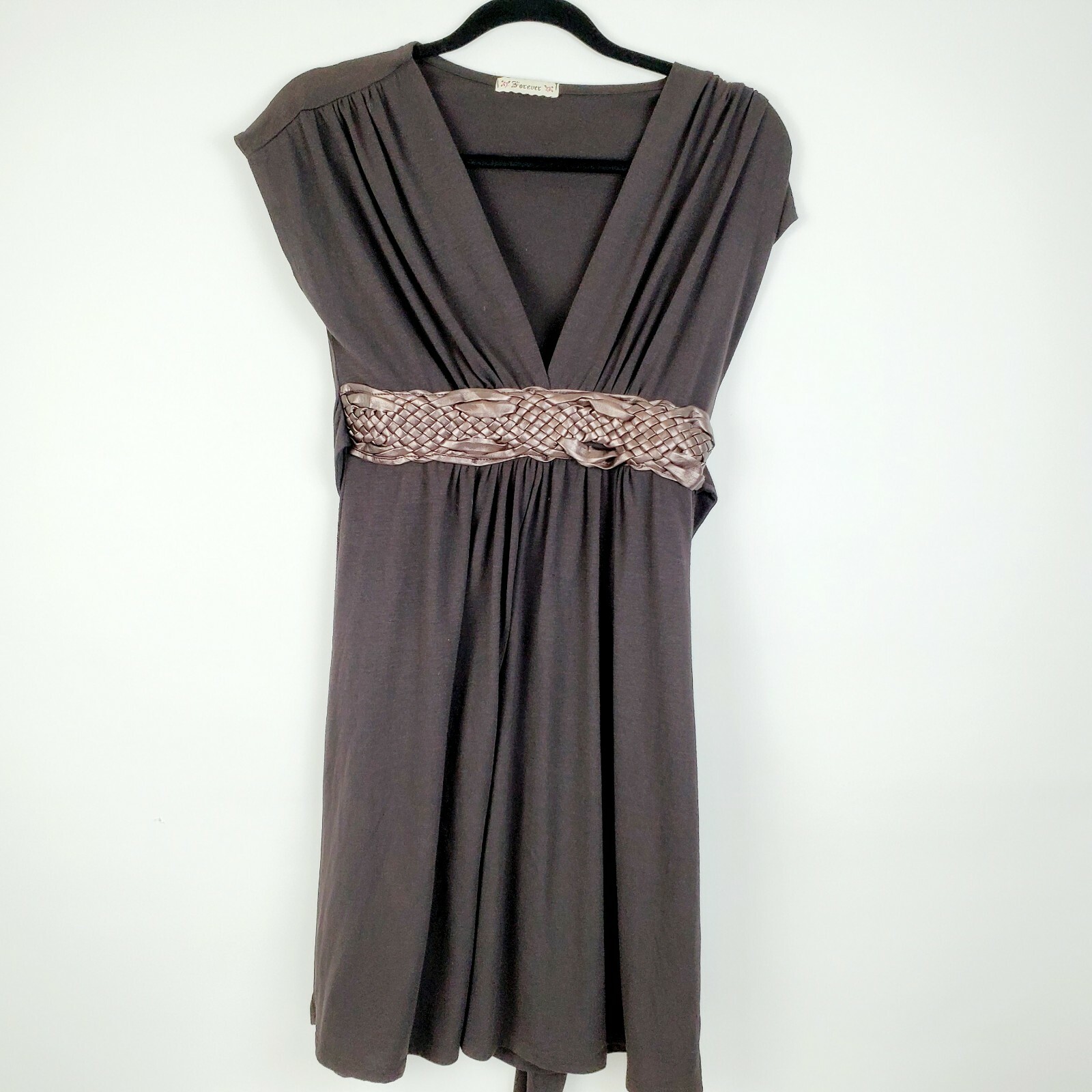 Forever 21 Womens Faux Leather Brown V-Neck Knee-Length Dress in Medium Size