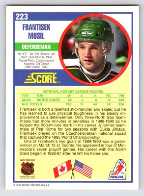 Trade Card 1990 Score Hockey Frantisek Musil #223 NHL Minnesota