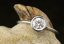 1Ct Round Cut Simulated Diamond Bezel Set Solitaire Ring 14K White Gold Plated