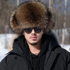 Unisex Real Fox Fur Hat Russian Ushanka Hat Aviator Trapper Hunter Cap Earlaps