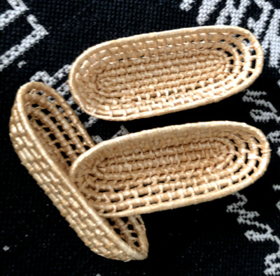 New Vtg LOT 3 Coil Woven Raffia CRACKER BASKETS Cookies Table Drawer Organizers