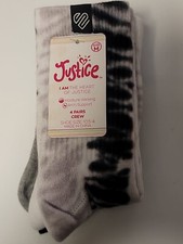 Justice 4 Pairs of Girls Socks Shoe Size 10.5-4 Medium