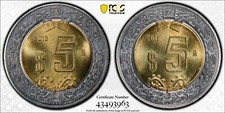 ER229 Mexico Mint Error -Struck with two tailed Dies -5 Pesos, 2018-Mo. PCGS 66