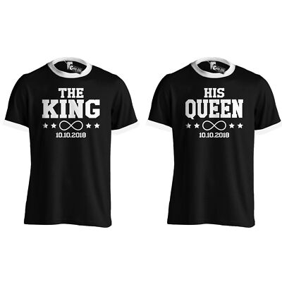 The King His Queen T-Shirt mit Datum infinity Pärchen Geschenk Love Liebe im Set