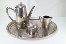 Vintage Kaffeeservice versilbert Kaffeekanne Milch Zucker Tablett 4-teilig