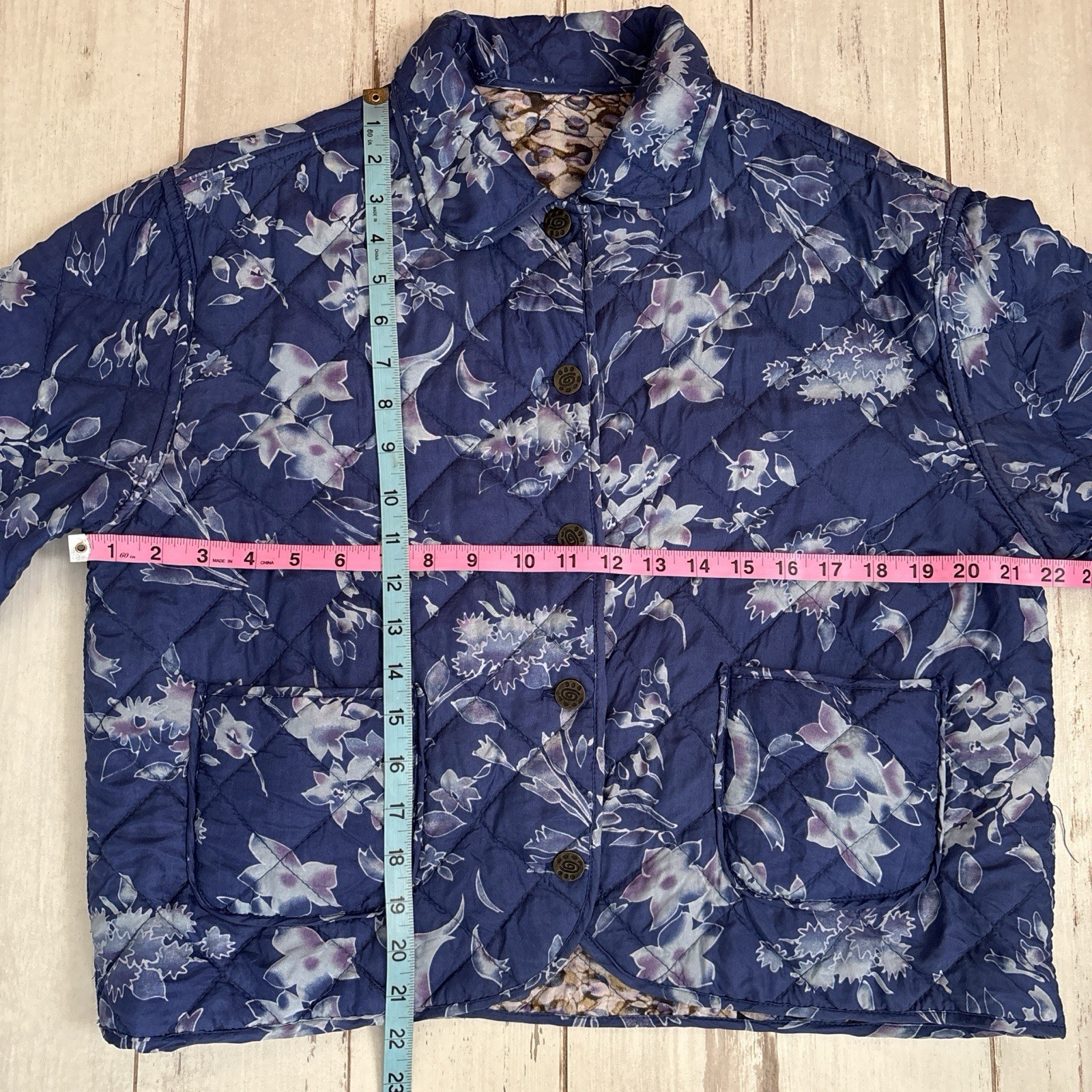 Reversible Silk Blue Floral Patchwork Quilted Jac… - image 7