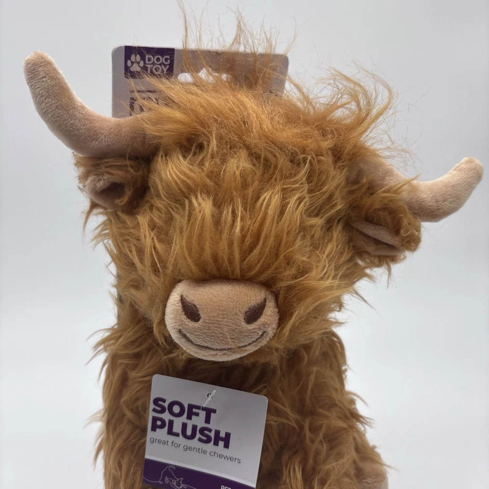 Multipet 9" Highland Cow Dog Toy Squeaker Cuddle Toss Brown  Soft Plush NWT - Image 2 of 4