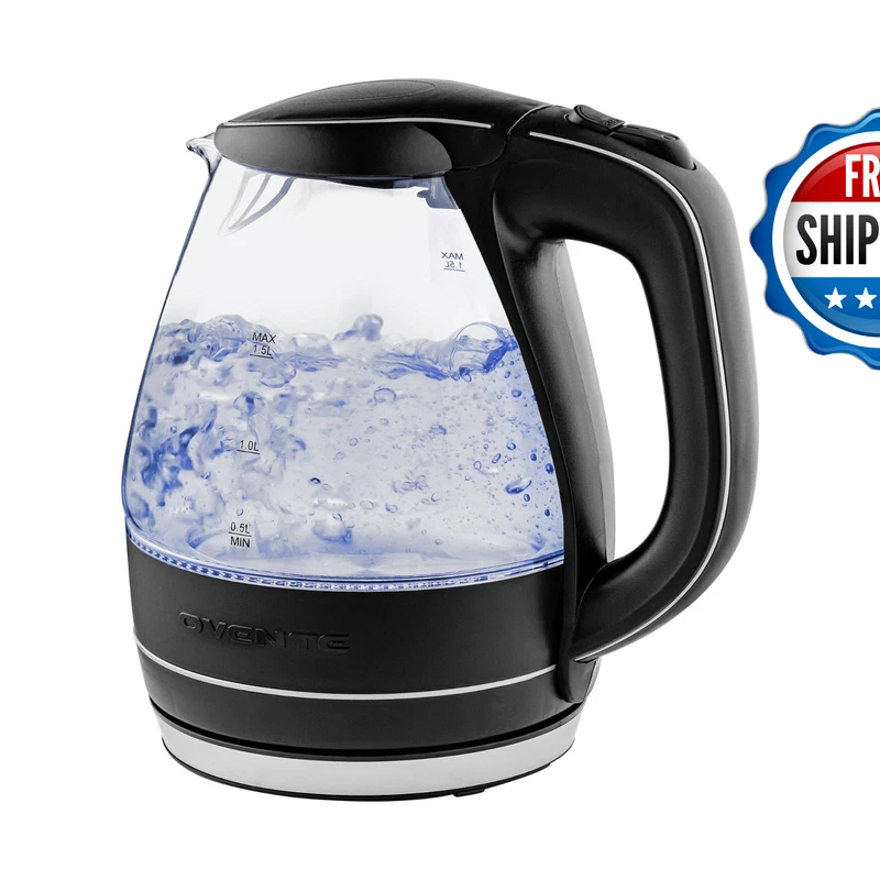 Ovente Electric Kettle 1.5L Borosilicate Glass Countertop Water Heater And