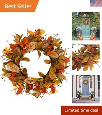 Rusty Red 20-Inch Magnolia Wreath - Handcrafted for Elegant Fall Decor