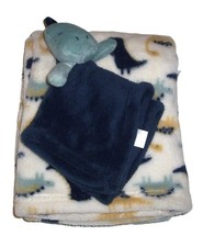 NEW Baby Gear Dinosaur 2 Piece Blanket Set Navy Blue Aqua Yellow 30x36"