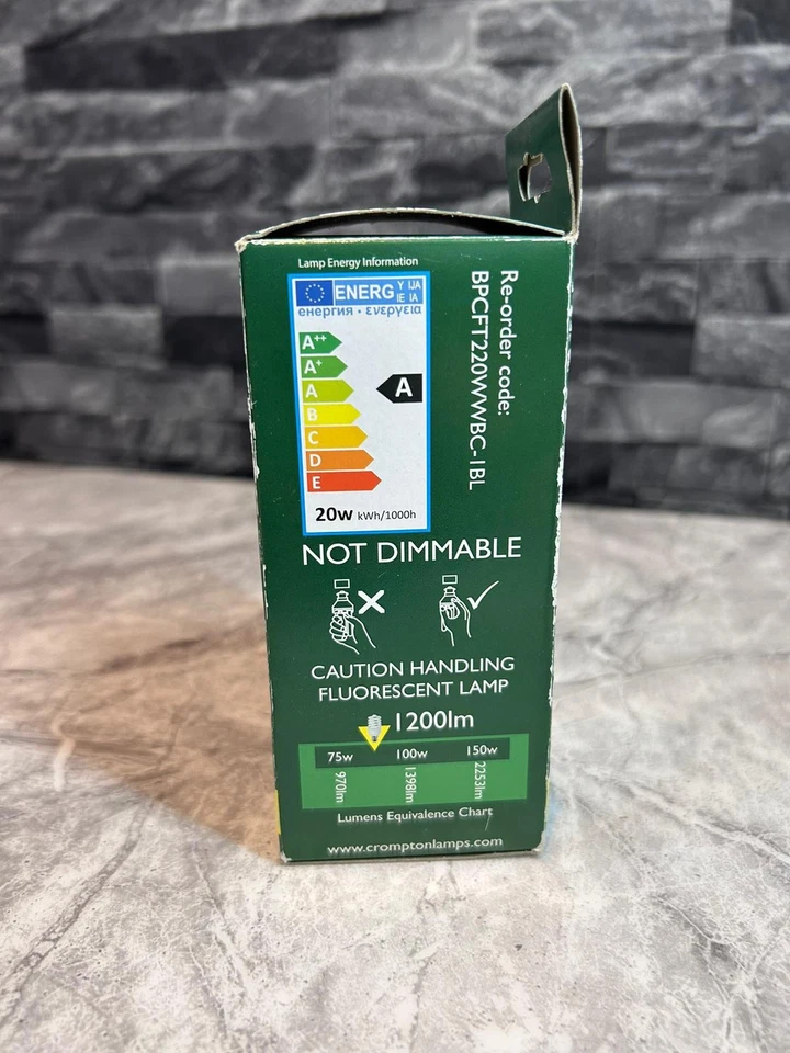 Crompton Lamps 20W T2 Ultra Mini Spiral Rapid Start Bulb, Energy Saving. - Image 3 of 3