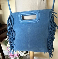 NWT Maje Fringe Handbag Sky Blue Suede Crossbody/handheld  wDustbag NOT the mini