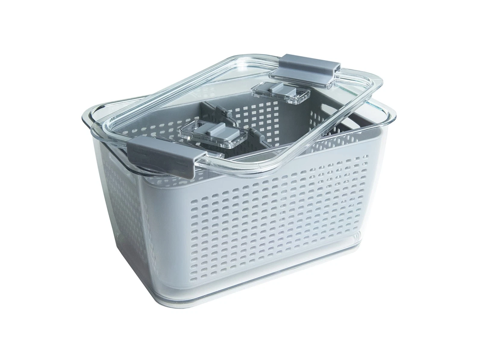 Colander Stackable Food Storage Bin, Large, Gray, 11"L x 7"W x 9"H