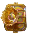 Vintage Amber Carnival Glass Tray And Sunflower Bowl 2 Pieces