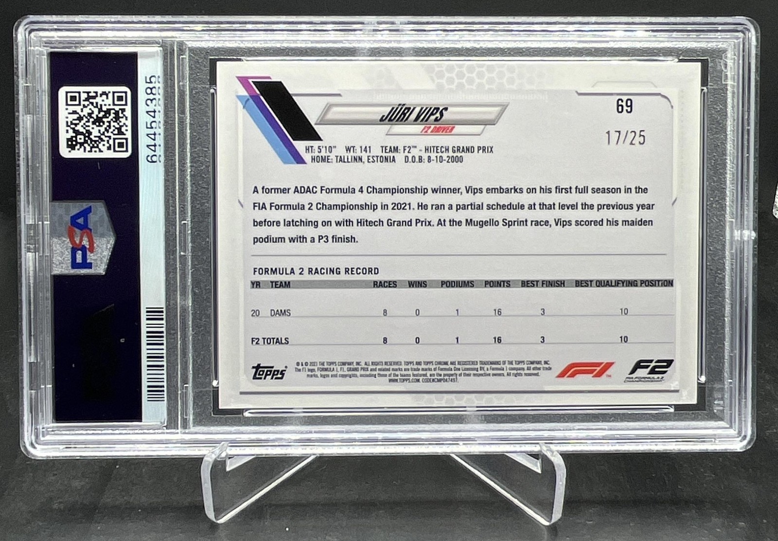 2021 Topps Chrome Formula 1 F1 Juri Vips Future Stars Orange 17/25 PSA 10 #69 view 2