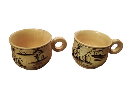 Vtg Lot 2 El Salvador Cups Mugs Hand made Painted Carved Unique Wooden Souvenirs