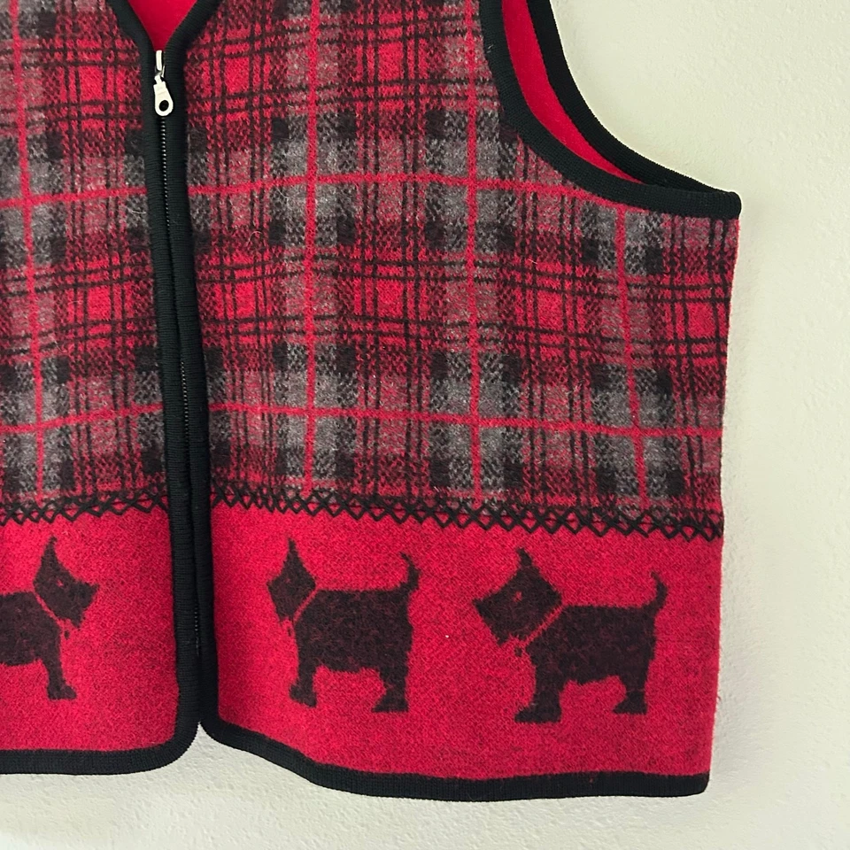 Chaleco suéter a cuadros vintage Requisitos lana cremallera completa perro Scottish Terrier 2X Foto 3 de 4
