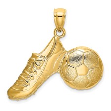14k Yellow Gold Soccer Pendant Cleat Ball Charm Sports Jewelry for Men Women You
