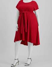 Signature By Robbie Bee Women's Red Tie-Front Glitter Knit Dress Plus Size 3X